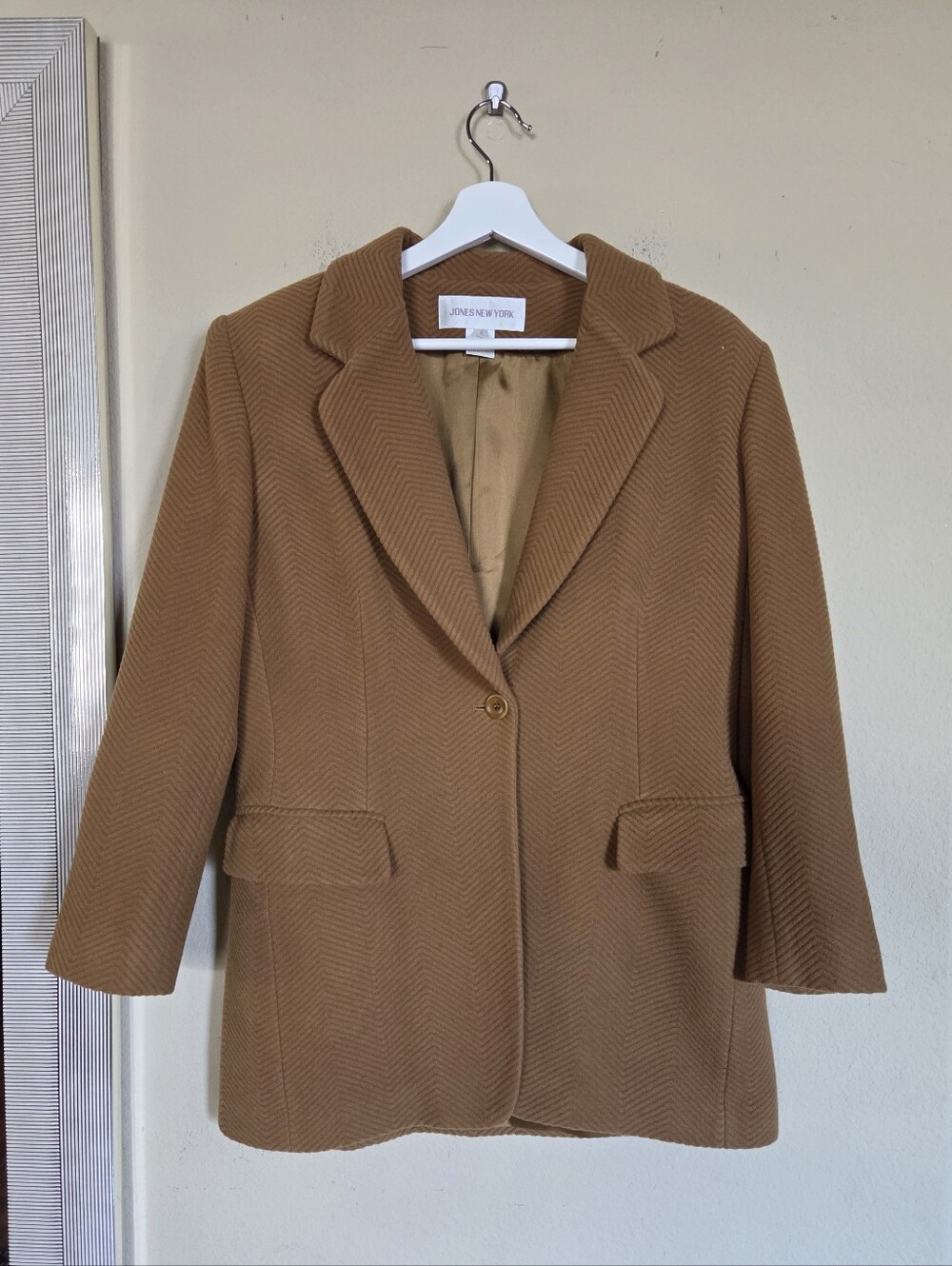 Jones New York Wool Women's Mustard Yellow Camel Herringbone Button Blazer